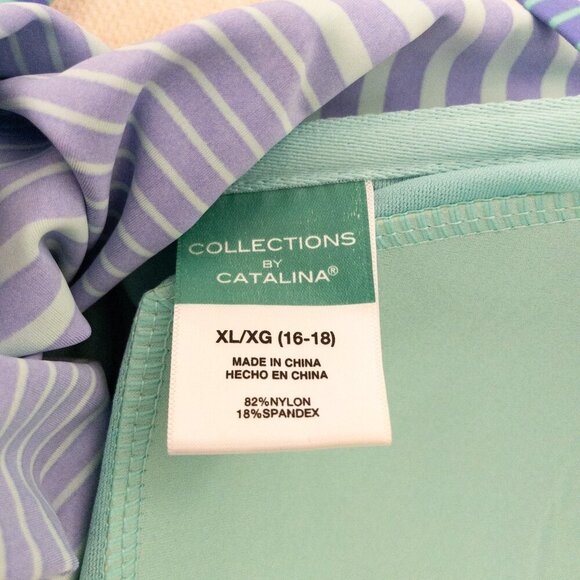 Catalina Blue Green Stripe Ruched Swim Tankini Top XL Adjustable Straps - Picture 3 of 3